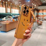 Cute Smiling Faces Electroplated Phone Case With Wrist Band for iPhone