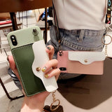 Solid Color Card Slot Handbag with Long Lanyard Phone Case Back Cover for iPhone 11/11 Pro/11 Pro Max/XS Max/XR/XS/X/8 Plus/8/7 Plus/7 - halloladies