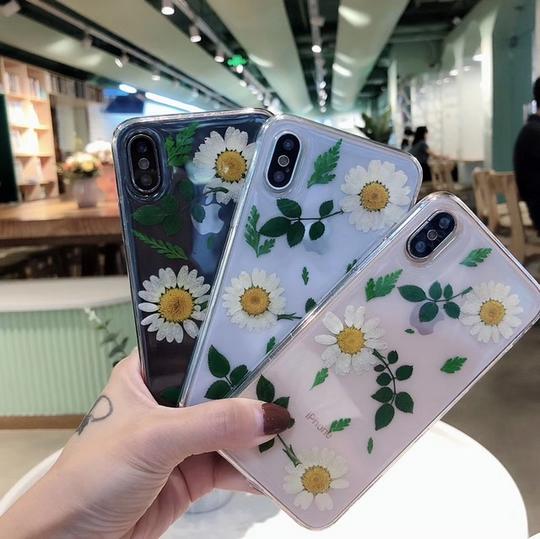 Real Dried Daisy Flower Leaf Clear Phone Case Back Cover for iPhone 11/11 Pro/11 Pro Max/XS Max/XR/XS/X/8 Plus/8/7 Plus/7 - halloladies