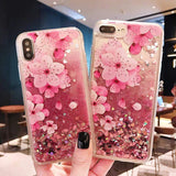 Glitter Liquid Dynamic Quicksand Flowers Phone Case Back Cover - iPhone 11 Pro Max/11 Pro/11/XS Max/XR/XS/X/8 Plus/8/7 Plus/7 - halloladies