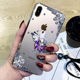 Butterfly Diamond Flower Rhinestone Tansparent Soft Phone Case Back Cover for iPhone 11/11 Pro/11 Pro Max/XS Max/XR/XS/X/8 Plus/8/7 Plus/7 - halloladies