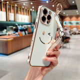 Cute Smiling Faces Electroplated Phone Case With Wrist Band for iPhone