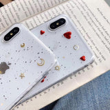 Retro Plated Love Heart Glitter Clear Phone Case Back Cover for iPhone XS Max/XR/XS/X/8 Plus/8/7 Plus/7/6s Plus/6s/6 Plus/6 - halloladies