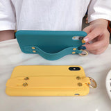 Candy Color Wrist Strap Holder Matte Soft Phone Case Back Cover for iPhone 12 Pro Max/12 Pro/12/12 Mini/SE/11 Pro Max/11 Pro/11/XS Max/XR/XS/X/8 Plus/8 - halloladies