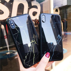 Creative Marble Tempered Glass Phone Case Back Cover for iPhone XS Max/XR/XS/X/8 Plus/8/7 Plus/7/6s Plus/6s/6 Plus/6 - halloladies