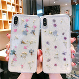 Real Dried Flower Glitter Powder Soft Phone Case Back Cover - iPhone 12/12pro/12mini/12pro max/11 Pro Max/11 Pro/11/XS Max/XR/XS/X/8 Plus/8/7 Plus/7 - halloladies