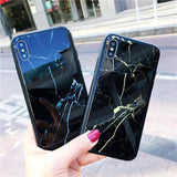 Creative Marble Tempered Glass Phone Case Back Cover for iPhone XS Max/XR/XS/X/8 Plus/8/7 Plus/7/6s Plus/6s/6 Plus/6 - halloladies