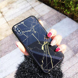 Creative Marble Tempered Glass Phone Case Back Cover for iPhone XS Max/XR/XS/X/8 Plus/8/7 Plus/7/6s Plus/6s/6 Plus/6 - halloladies