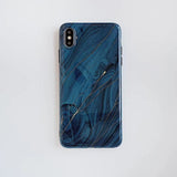 Golden lines Marble Blue Soft Phone Case Back Cover - iPhone 12/12Pro/12 Pro Max/12 Mini/11/11 Pro/11 Pro Max/XS Max/XR/XS/X/8 Plus/8/7 Plus/7 - halloladies