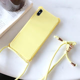 Simple Candy Color with Shoulder Strap Phone Case Back Cover for iPhone 11/11 Pro/11 Pro Max/XS Max/XR/XS/X/8 Plus/8/7 Plus/7 - halloladies