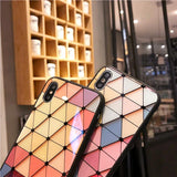 Multi-colored Grid Fashion Tempered Glass Rainbow Phone Case Back Cover for iPhone 11/11 Pro/11 Pro Max/XS Max/XR/XS/X/8 Plus/8/7 Plus/7 - halloladies