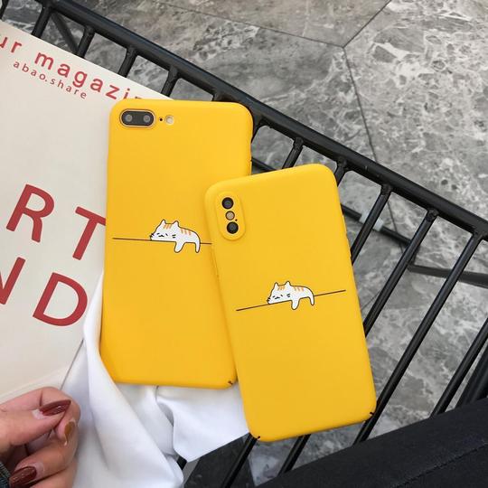 Simple Yellow Lazy Cat Hard PC Phone Case Back Cover for iPhone 11 Pro Max/11 Pro/11/XS Max/XR/XS/X/8 Plus/8/7 Plus/7/6s - halloladies