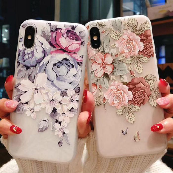 3D Retro Relief Flower Phone Case Back Cover for iPhone 11/11 Pro/11 Pro Max/XS Max/XR/XS/X/8 Plus/8/7 Plus/7 - halloladies