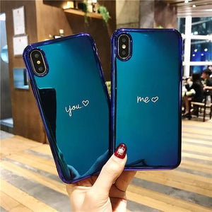 Glossy Blue Ray Love Hearts YOU and ME Couple Soft IMD Phone Case Back Cover for iPhone XS Max/XR/XS/X/8 Plus/8/7 Plus/7/6s Plus/6s/6 Plus/6 - halloladies