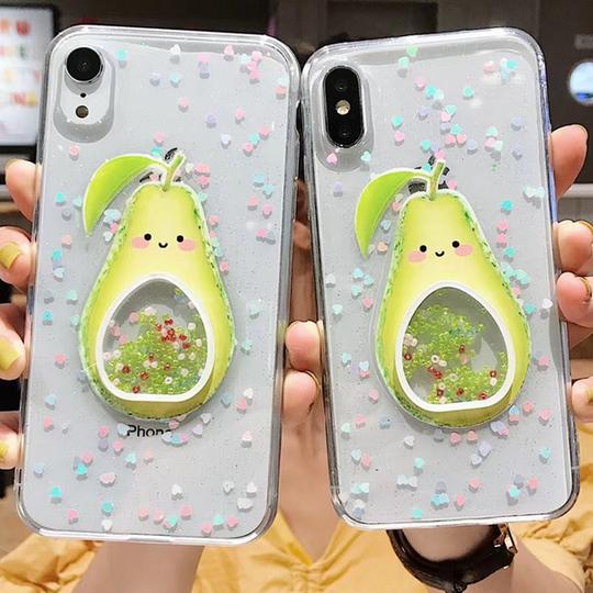 Shining Love Heart Sequins Avocado Clear Phone Case Back Cover for iPhone XS Max/XR/XS/X/8 Plus/8/7 Plus/7/6s Plus/6s/6 Plus/6 - halloladies