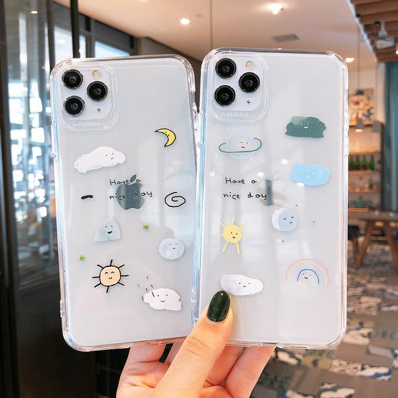 Cute Scrawl Transparent Soft Phone Case Back Cover - iPhone 12 Pro Max/12 Pro/12/12 Mini/SE/11 Pro Max/11 Pro/11/XS Max/XR/XS/X/8 Plus/8 - halloladies