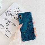 Golden lines Marble Blue Soft Phone Case Back Cover - iPhone 12/12Pro/12 Pro Max/12 Mini/11/11 Pro/11 Pro Max/XS Max/XR/XS/X/8 Plus/8/7 Plus/7 - halloladies