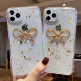 Transparent Shiny Gold Glitter Bowknot Phone Case Back Cover for iPhone 11 Pro Max/11 Pro/11/XS Max/XR/XS/X/8 Plus/8/7 Plus/7 - halloladies