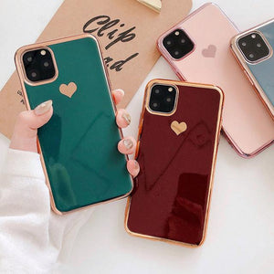 Electroplated Love Heart Phone Case Back Cover for iPhone 11/11 Pro/11 Pro Max/XS Max/XR/XS/X/8 Plus/8/7 Plus/7 - halloladies