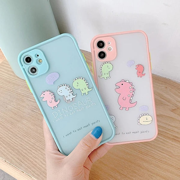 Cute Catroon Dinosaur Matte Phone Case Back Cover for iPhone 12 Pro Max/12 Pro/12/12 Mini/SE/11 Pro Max/11 Pro/11/XS Max/XR/XS/X/8 Plus/8 - halloladies