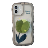 Cute Wave 3D Tulip Flower with Stand Clear Case for iPhone