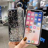 Gradient Glitter Powder Wrist Strap Soft TPU Phone Case Back Cover for iPhone XS Max/XR/XS/X/8 Plus/8/7 Plus/7/6s Plus/6s/6 Plus/6 - halloladies