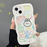 Cute Cartoon Drawing Lucky Rabbit with Curly Wavy Frame Clear Case for iPhone