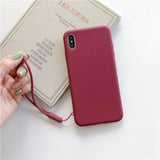 Candy Color Strap TPU Phone Case Back Cover for iPhone 11/11 Pro/11 Pro Max/XS Max/XR/XS/X/8 Plus/8/7 Plus/7 - halloladies