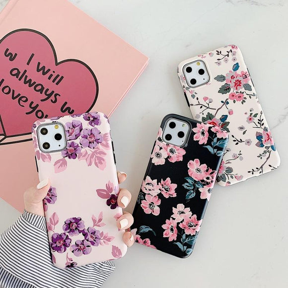 Vintage Flower Matte Soft TPU Phone Case Back Cover for iPhone 12 Pro Max/12 Pro/12/12 Mini/SE/11 Pro Max/11 Pro/11/XS Max/XR/XS/X/8 Plus/8 - halloladies