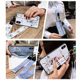 Vintage Flower Pattern Holder Silicone Wrist Strap Lanyard Soft TPU Phone Case Back Cover for iPhone XS Max/XR/XS/X/8 Plus/8/7 Plus/7/6s Plus/6s/6 Plus/6 - halloladies