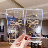 Transparent Shiny Gold Glitter Bowknot Phone Case Back Cover for iPhone 11 Pro Max/11 Pro/11/XS Max/XR/XS/X/8 Plus/8/7 Plus/7 - halloladies