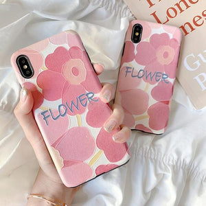 Pink Flower Painting Silk Texture Phone Case Back Cover for iPhone XS Max/XR/XS/X/8 Plus/8/7 Plus/7/6s Plus/6s/6 Plus/6 - halloladies