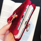 Red Plush Love Heart Wrist Strap Phone Case Back Cover - iPhone 11/11 Pro/11 Pro Max/XS Max/XR/XS/X/8 Plus/8/7 Plus/7 - halloladies
