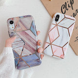 Electroplated Vintage Artistic Geometric Marble Phone Case Back Cover for iPhone 11 Pro Max/11 Pro/11/XS Max/XR/XS/X/8 Plus/8/7 Plus/7/6s Plus/6s/6 Plus/6 - halloladies