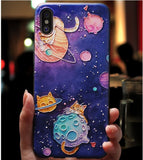 Cat Space Cartoon Paint Phone Case Soft Back Cover for iPhone 12 Pro Max/12 Pro/12/12 Mini/SE/11 Pro Max/11 Pro/11/XS Max/XR/XS/X/8 Plus/8 - halloladies