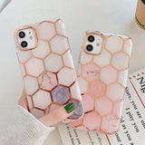 Plated Geometric Marble Honeycomb Soft Phone Case Back Cover for iPhone 12 Pro Max/12 Pro/12/12 Mini/SE/11 Pro Max/11 Pro/11/XS Max/XR/XS/X/8 Plus/8 - halloladies