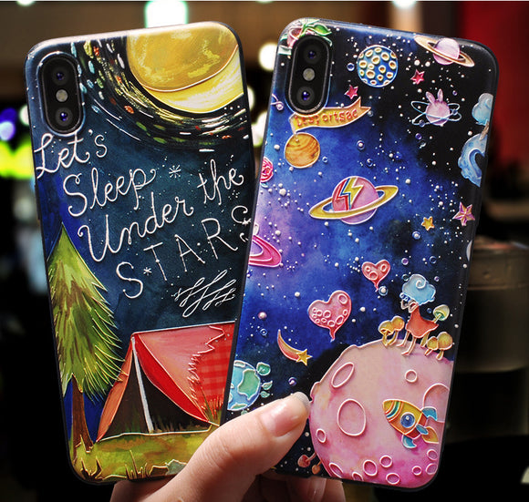 Art Star Cartoon Paint Phone Case Soft Back Cover for iPhone 12 Pro Max/12 Pro/12/12 Mini/SE/11 Pro Max/11 Pro/11/XS Max/XR/XS/X/8 Plus/8 - halloladies