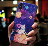 Cat Space Cartoon Paint Phone Case Soft Back Cover for iPhone 12 Pro Max/12 Pro/12/12 Mini/SE/11 Pro Max/11 Pro/11/XS Max/XR/XS/X/8 Plus/8 - halloladies