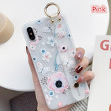 Retro 3D Relief Flower Wrist Strap Phone Case Back Cover - iPhone 11/11 Pro/11 Pro Max/XS Max/XR/XS/X/8 Plus/8/7 Plus/7 - halloladies