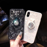 Shell with Rabbit Ring Holder Strap Phone Case Back Cover - iPhone XS Max/XR/XS/X/8 Plus/8/7 Plus/7/6s Plus/6s/6 Plus/6 - halloladies