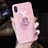 Shell with Rabbit Ring Holder Strap Phone Case Back Cover - iPhone XS Max/XR/XS/X/8 Plus/8/7 Plus/7/6s Plus/6s/6 Plus/6 - halloladies