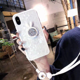 Shell with Rabbit Ring Holder Strap Phone Case Back Cover - iPhone XS Max/XR/XS/X/8 Plus/8/7 Plus/7/6s Plus/6s/6 Plus/6 - halloladies