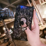 Shell with Rabbit Ring Holder Strap Phone Case Back Cover - iPhone XS Max/XR/XS/X/8 Plus/8/7 Plus/7/6s Plus/6s/6 Plus/6 - halloladies