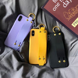 Solid Color Wrist Hand Stand Phone Case Back Cover for iPhone XS Max/XR/XS/X/8 Plus/8/7 Plus/7/6s Plus/6s/6 Plus/6 - halloladies