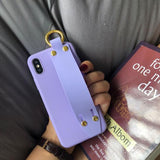 Solid Color Wrist Hand Stand Phone Case Back Cover for iPhone XS Max/XR/XS/X/8 Plus/8/7 Plus/7/6s Plus/6s/6 Plus/6 - halloladies