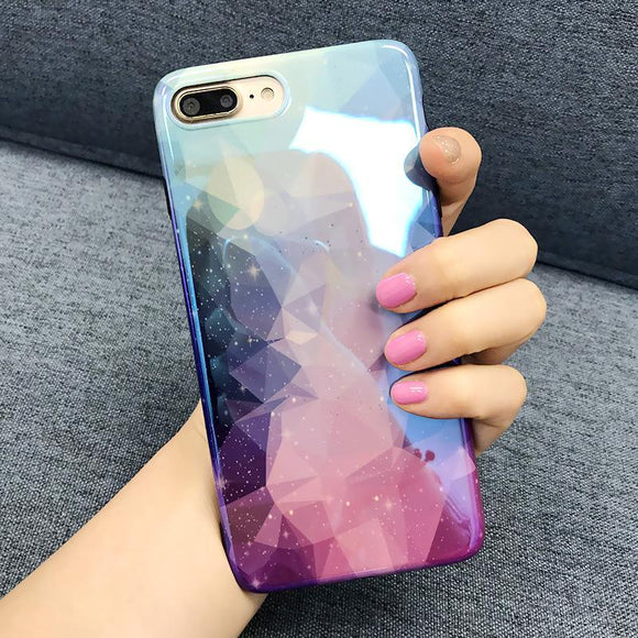 Rhombus Gradient Blu-ray Starry Phone Case Back Cover - iPhone XS Max/XR/XS/X/8 Plus/8/7 Plus/7/6s Plus/6s/6 Plus/6 - halloladies
