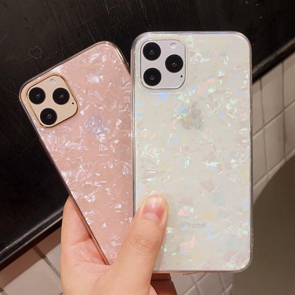 Glitter Shell Pattern Sparkle Bling Crystal Clear Soft TPU Phone Case Back Cover for iPhone 11/11 Pro/11 Pro Max/XS Max/XR/XS/X/8 Plus/8/7 Plus/7 - halloladies