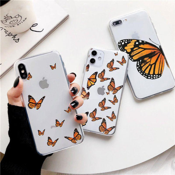 Simple Butterfly Print Soft Transparent Phone Case Back Cover for iPhone 12 Pro Max/12 Pro/12/12 Mini/SE/11 Pro Max/11 Pro/11/XS Max/XR/XS/X/8 Plus/8 - halloladies