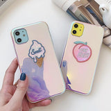 3D Laser Icecream Peach Shiny Mirror Phone Case Back Cover for iPhone 11 Pro Max/11 Pro/11/XS Max/XR/XS/X/8 Plus/8/7 Plus/7 - halloladies