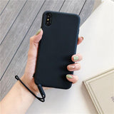Candy Color Strap TPU Phone Case Back Cover for iPhone 11/11 Pro/11 Pro Max/XS Max/XR/XS/X/8 Plus/8/7 Plus/7 - halloladies